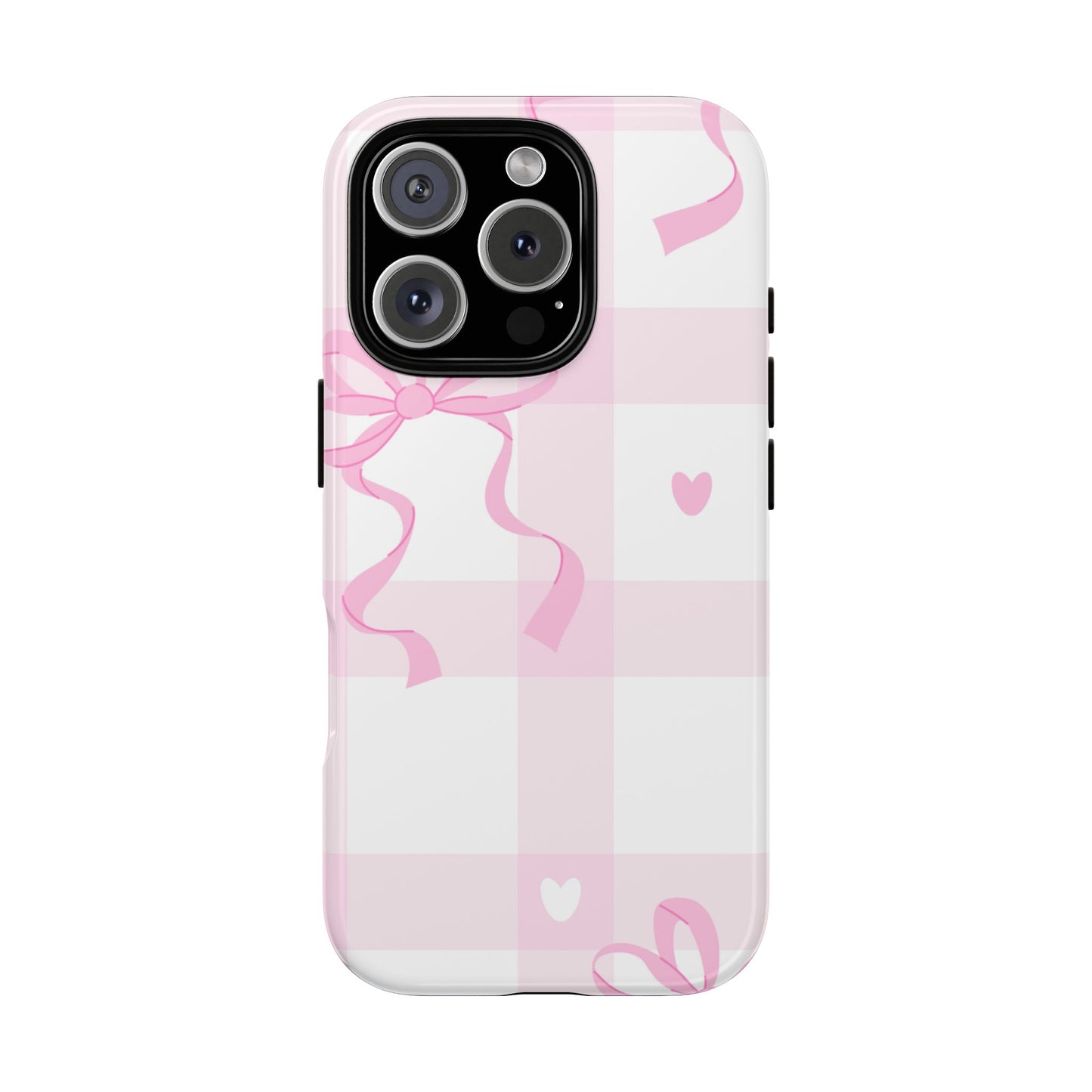 Phone Case - Checkered Bow Pink and White Design