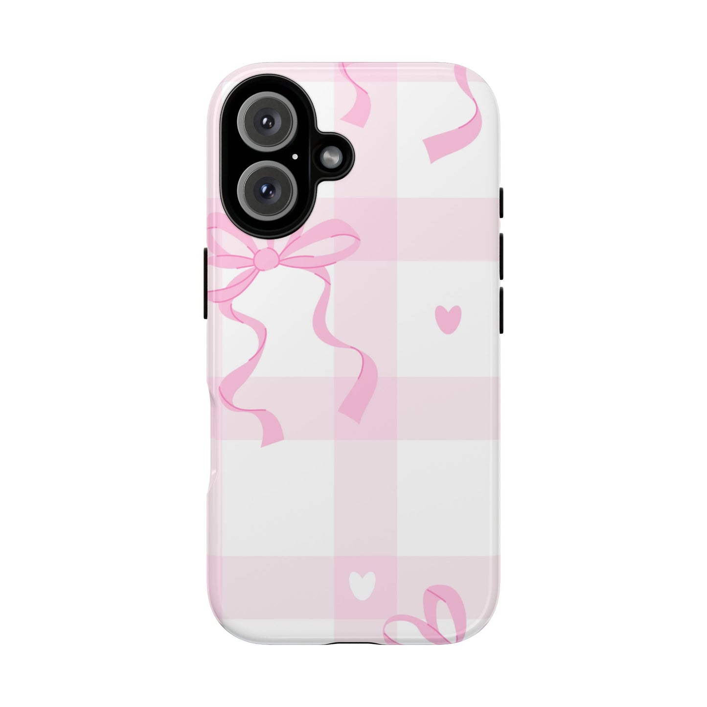 Phone Case - Checkered Bow Pink and White Design