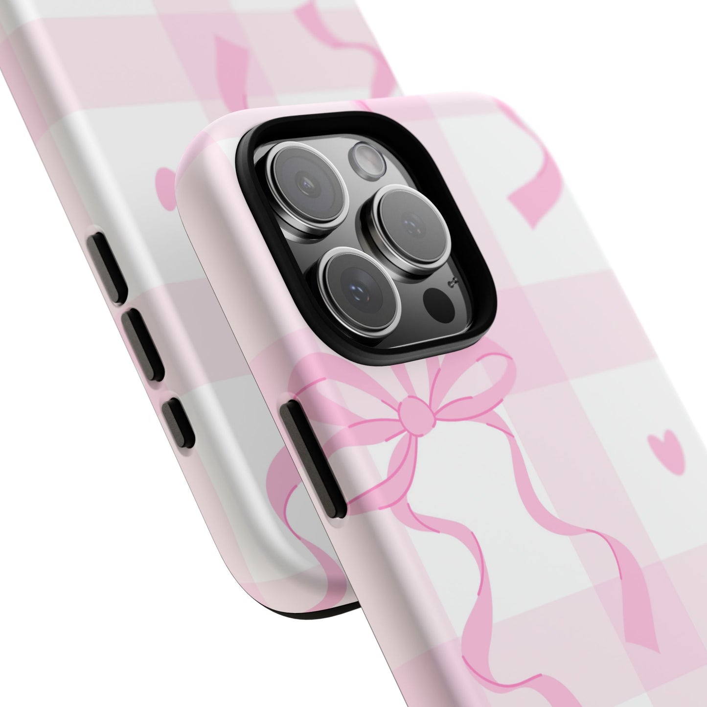 Phone Case - Checkered Bow Pink and White Design