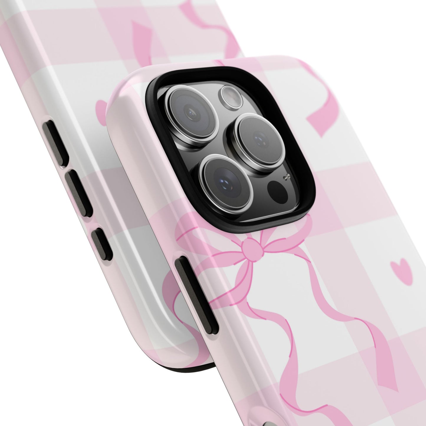 Phone Case - Checkered Bow Pink and White Design