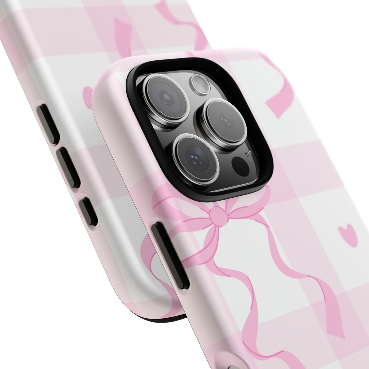 Phone Case - Checkered Bow Pink and White Design
