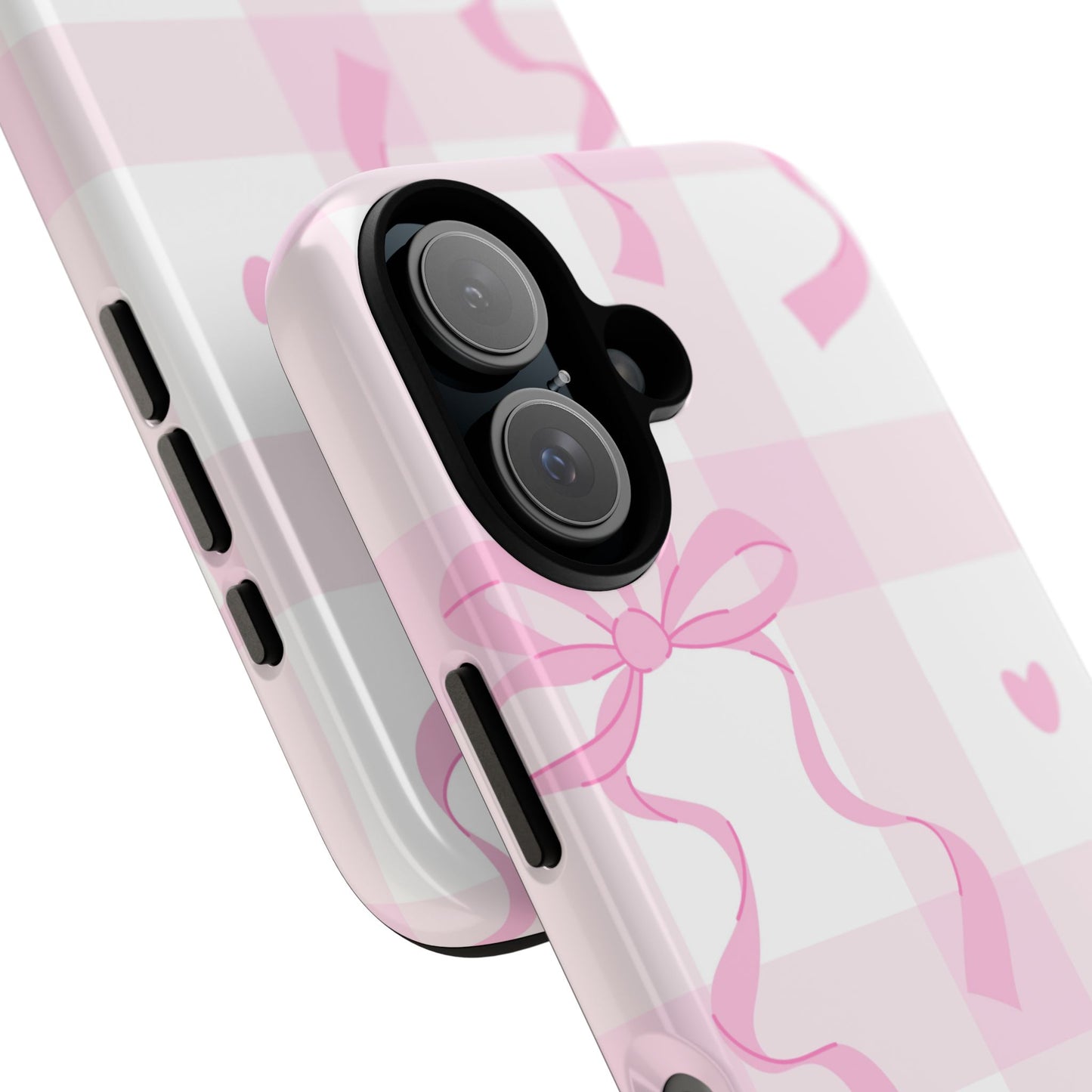 Phone Case - Checkered Bow Pink and White Design