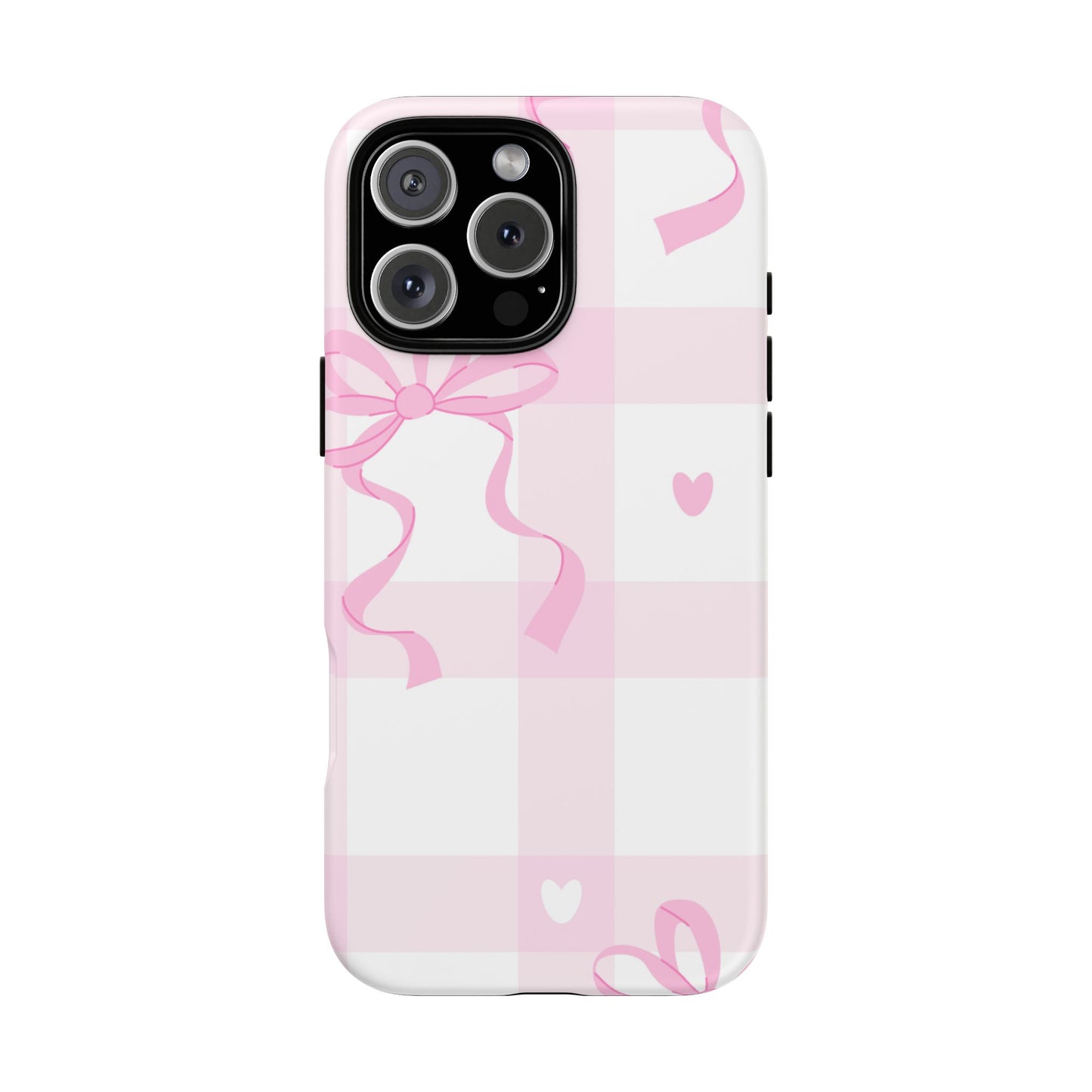 Phone Case - Checkered Bow Pink and White Design