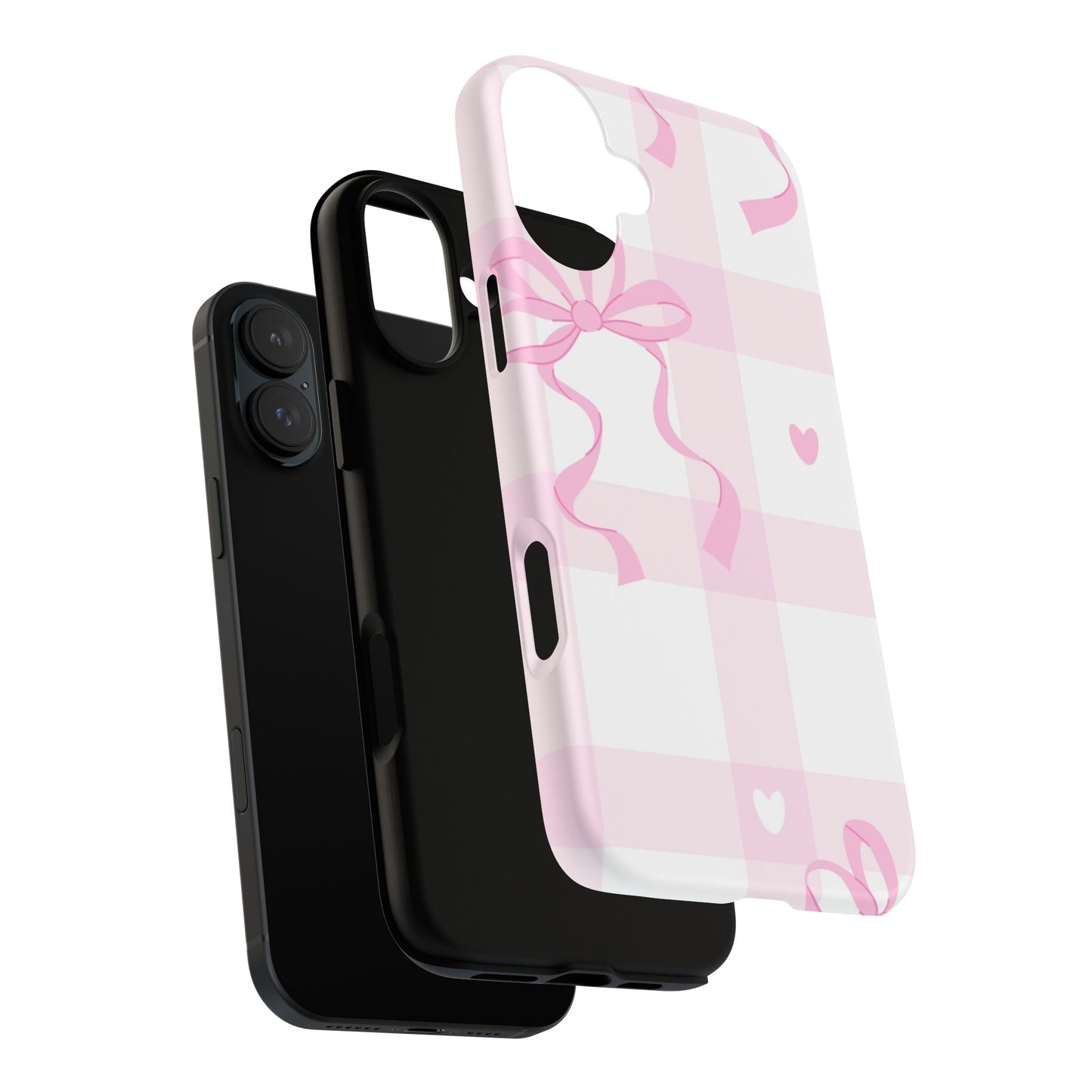 Phone Case - Checkered Bow Pink and White Design