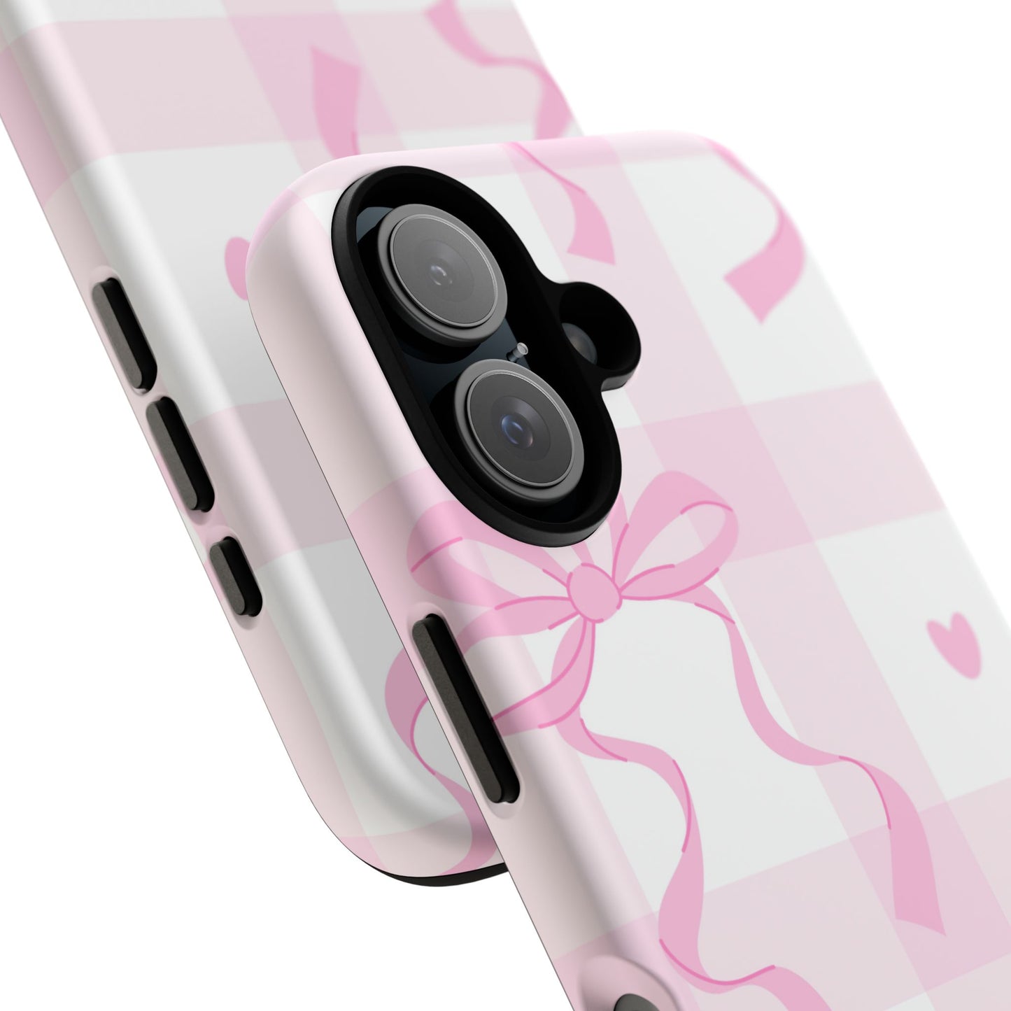 Phone Case - Checkered Bow Pink and White Design