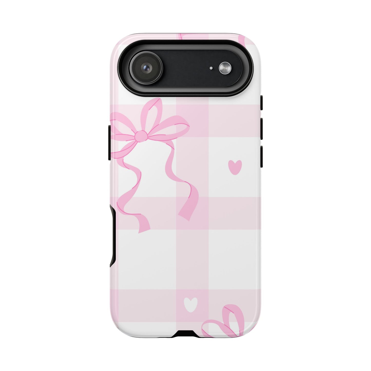 Phone Case - Checkered Bow Pink and White Design