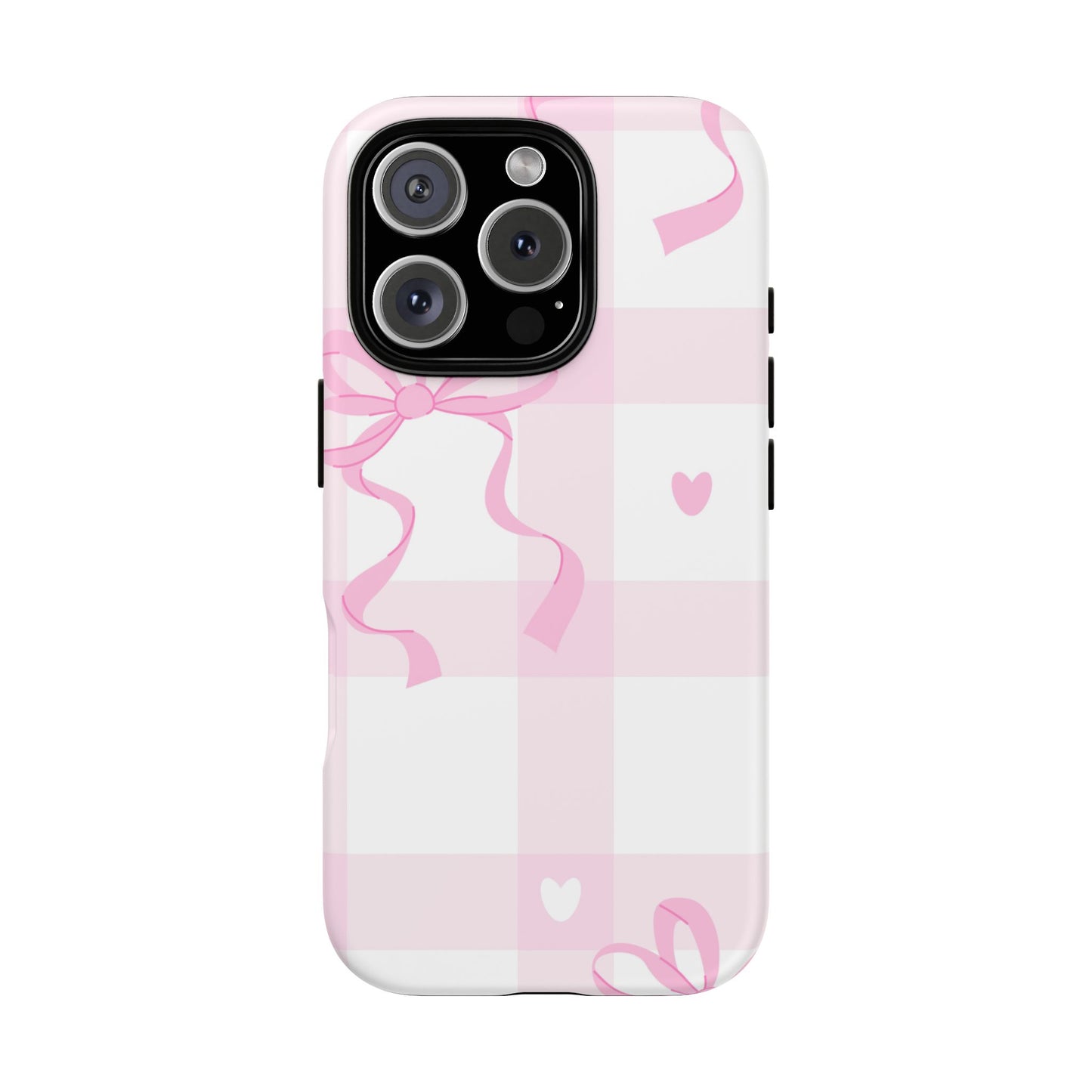 Phone Case - Checkered Bow Pink and White Design