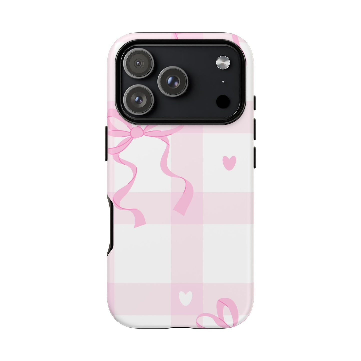 Phone Case - Checkered Bow Pink and White Design