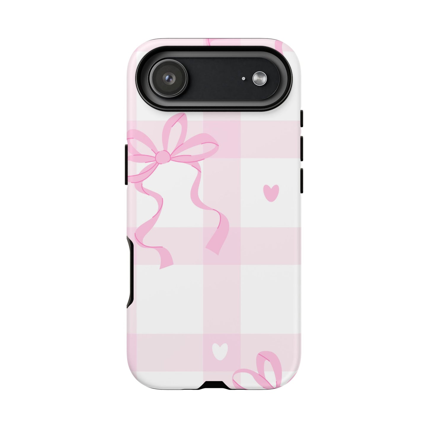 Phone Case - Checkered Bow Pink and White Design