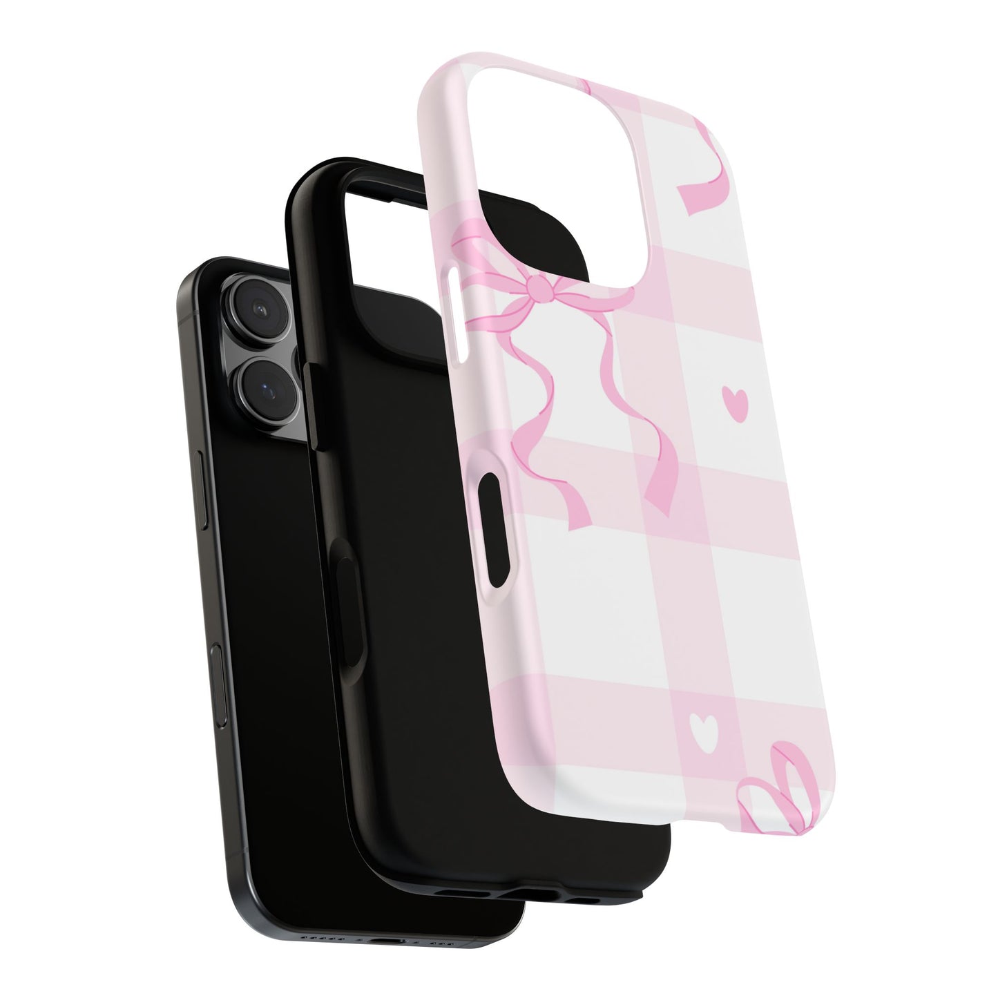 Phone Case - Checkered Bow Pink and White Design