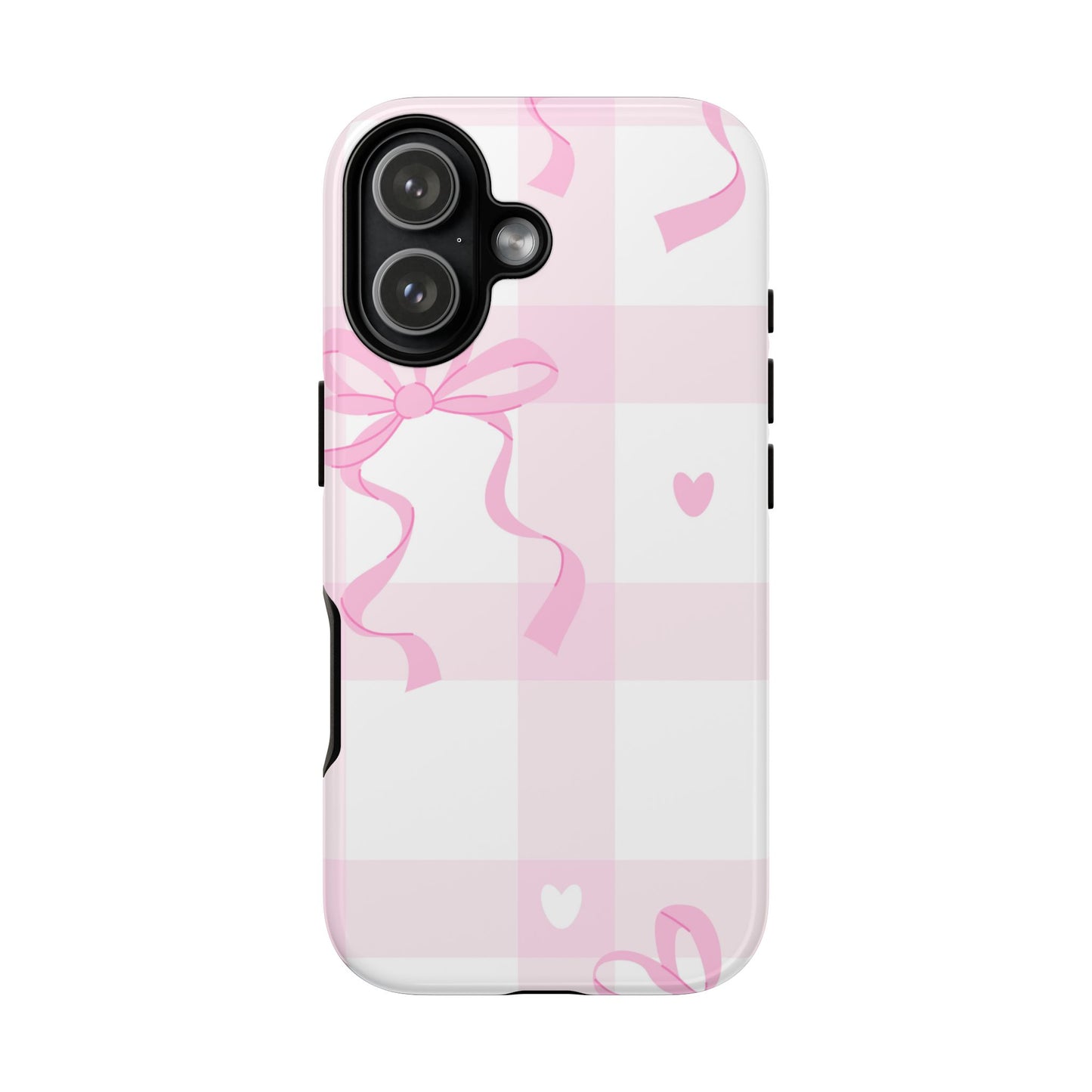 Phone Case - Checkered Bow Pink and White Design