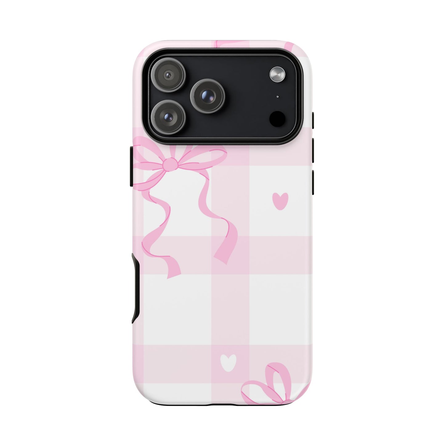 Phone Case - Checkered Bow Pink and White Design