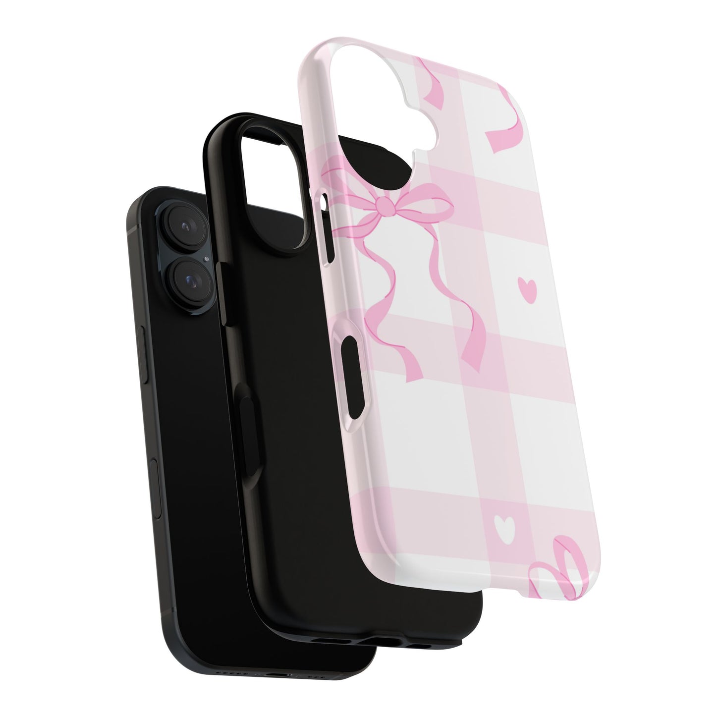 Phone Case - Checkered Bow Pink and White Design