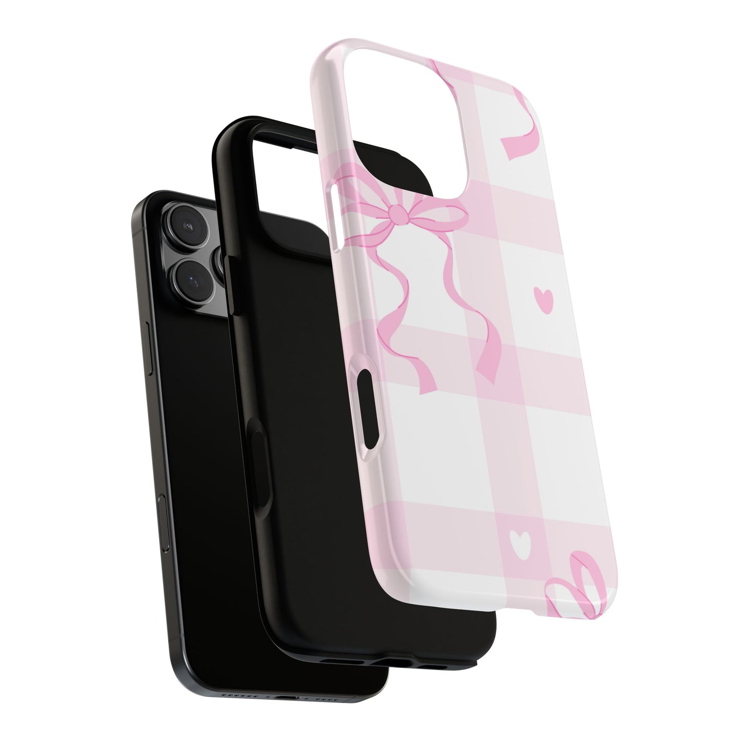 Phone Case - Checkered Bow Pink and White Design