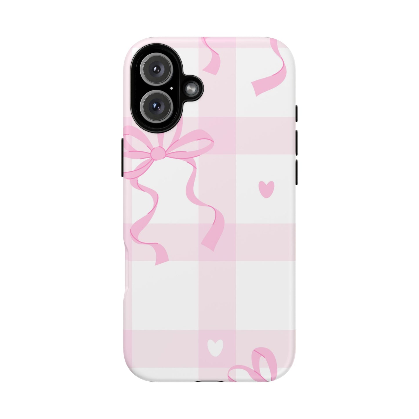 Phone Case - Checkered Bow Pink and White Design