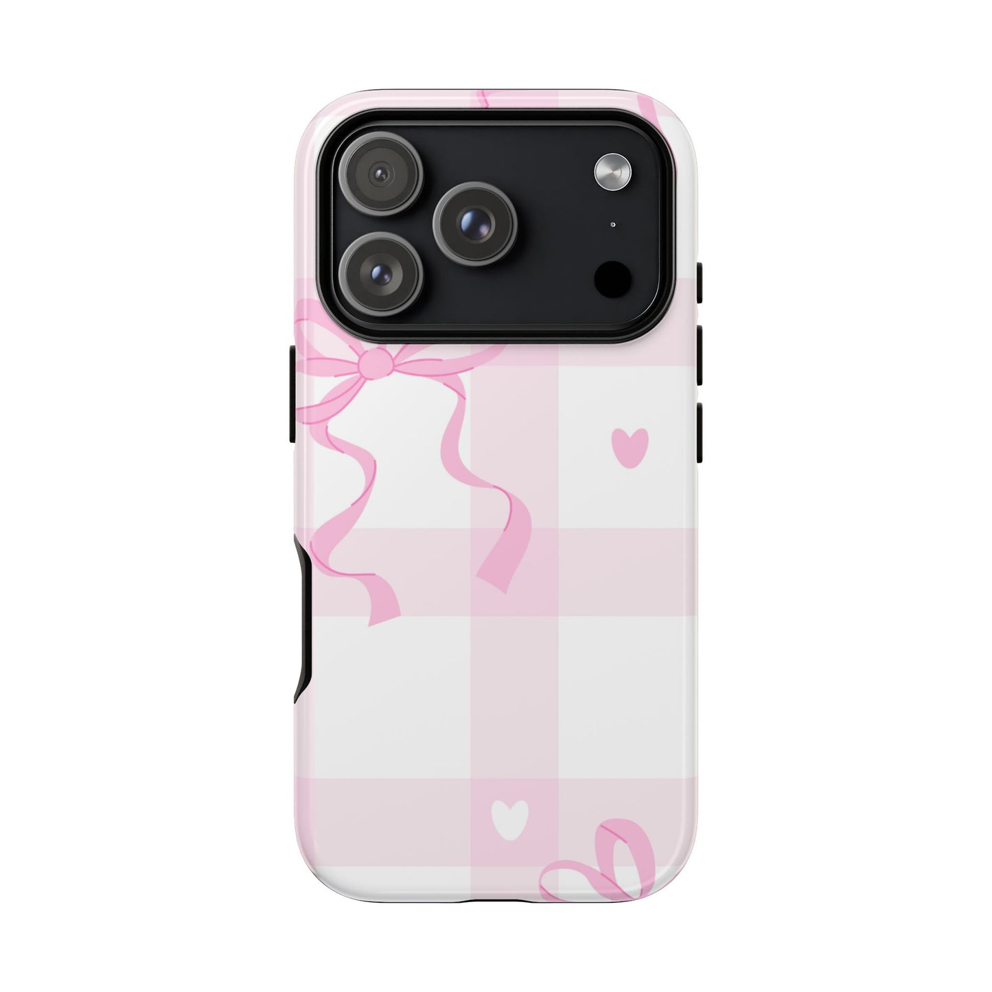 Phone Case - Checkered Bow Pink and White Design