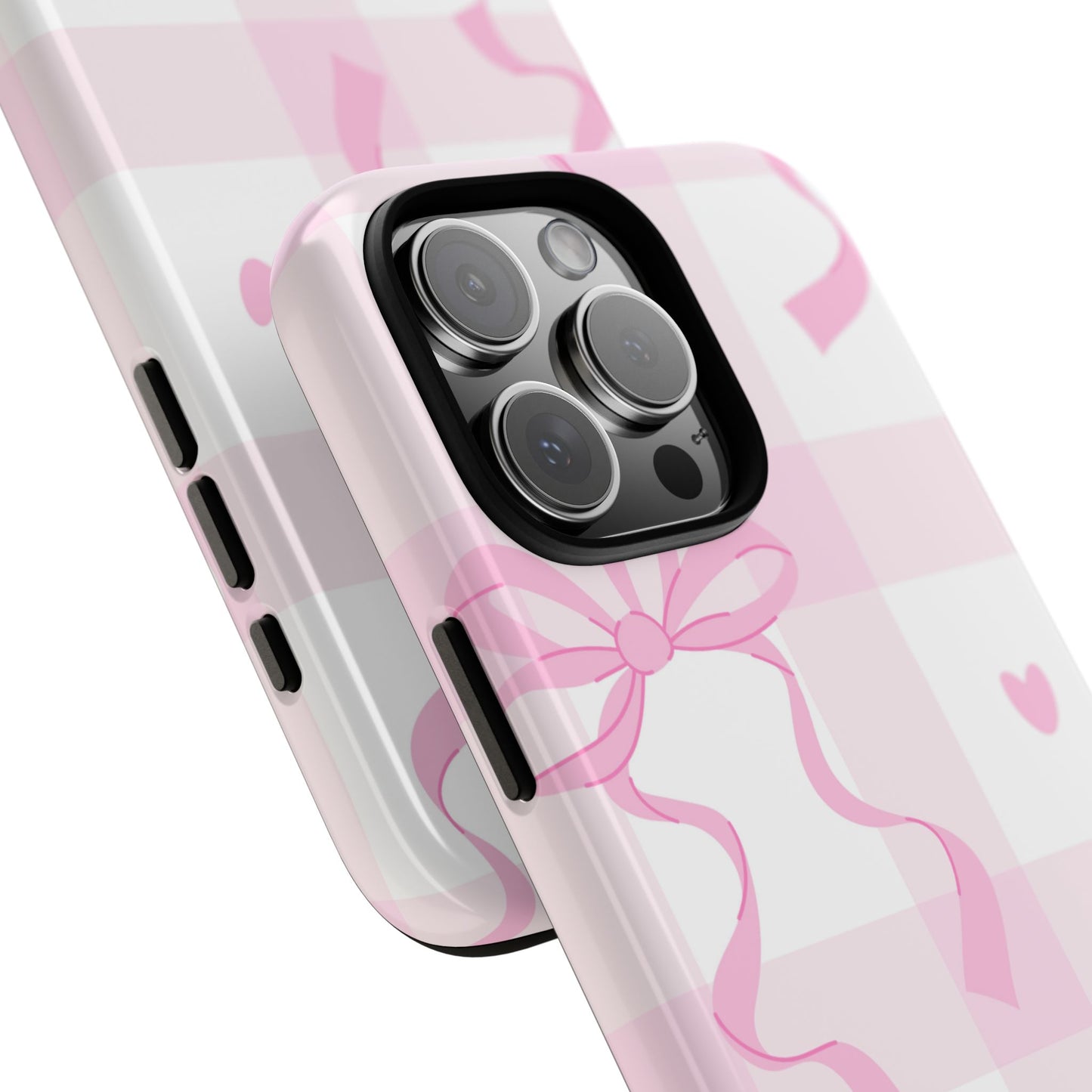 Phone Case - Checkered Bow Pink and White Design