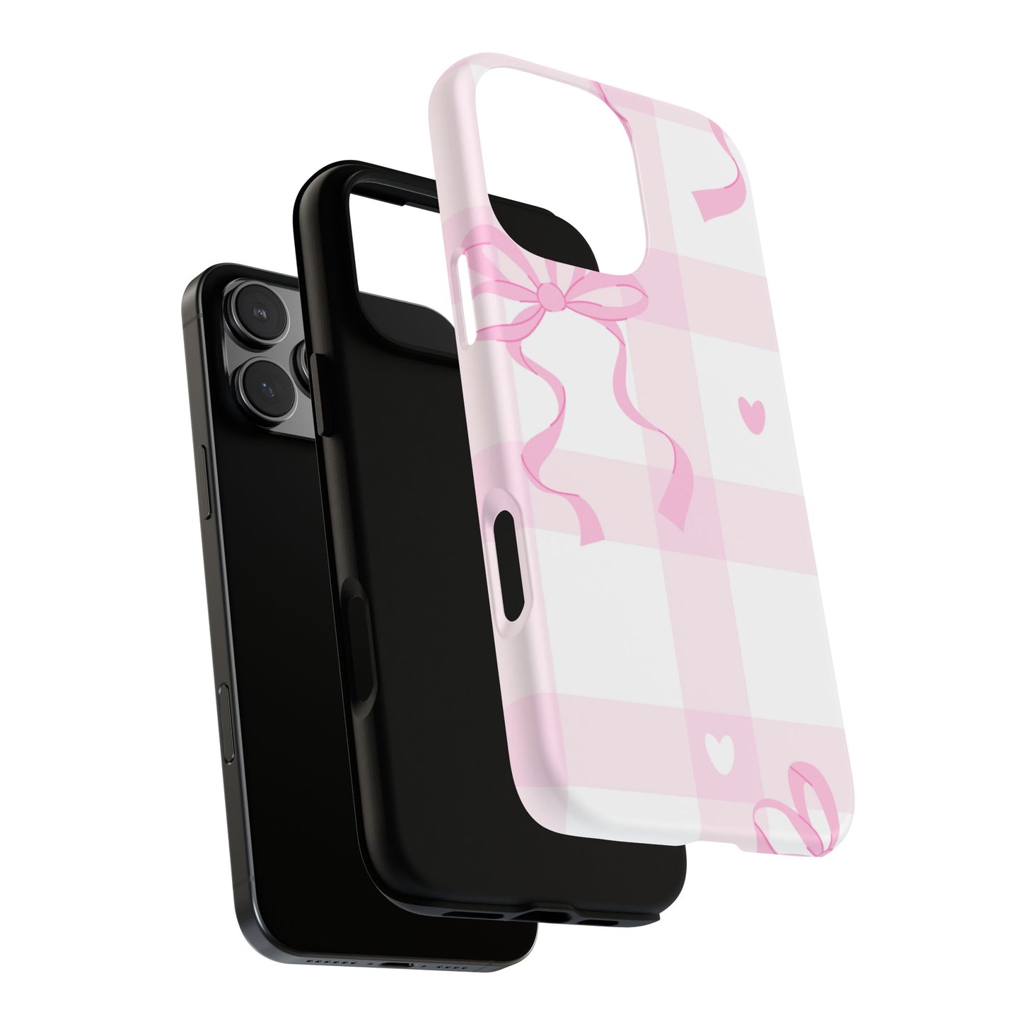 Phone Case - Checkered Bow Pink and White Design