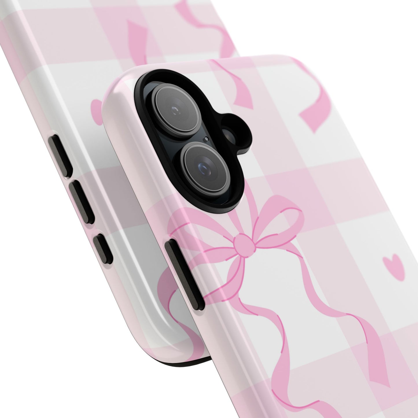 Phone Case - Checkered Bow Pink and White Design