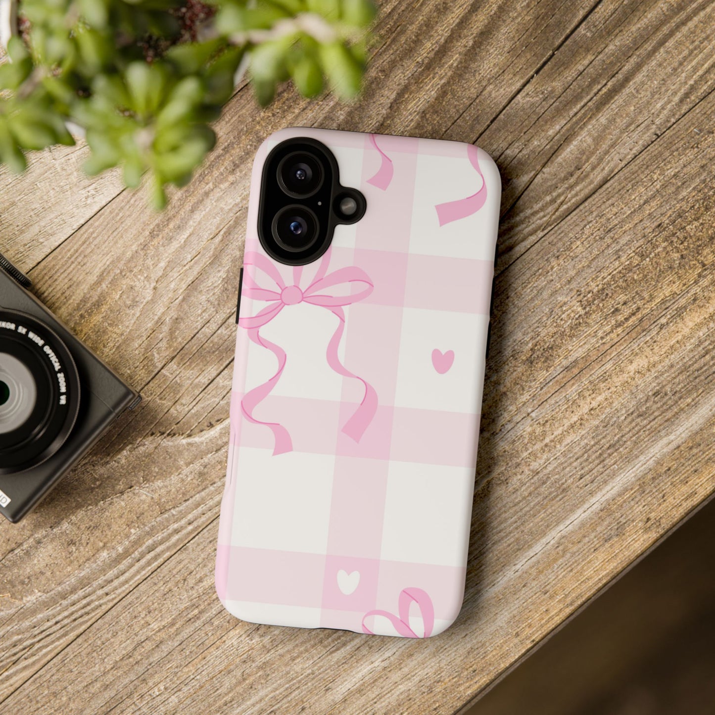 Phone Case - Checkered Bow Pink and White Design