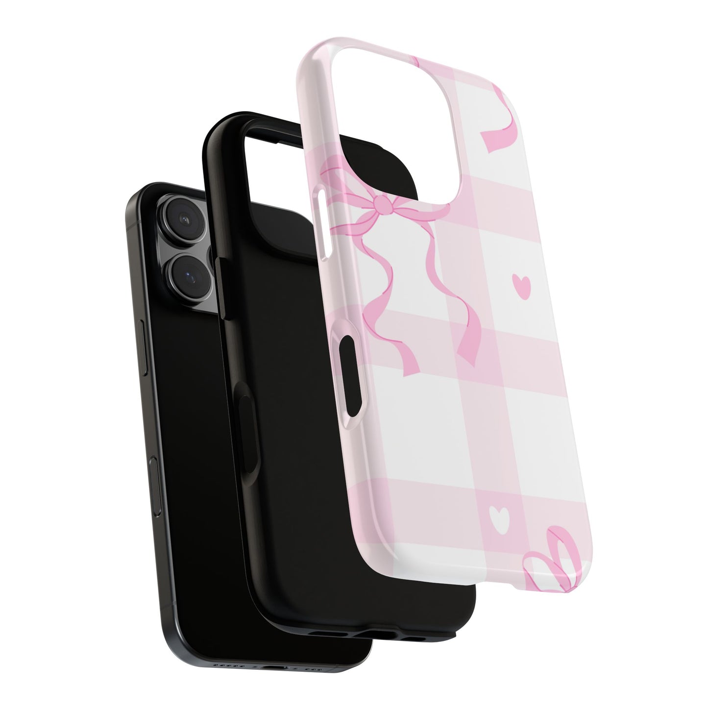 Phone Case - Checkered Bow Pink and White Design