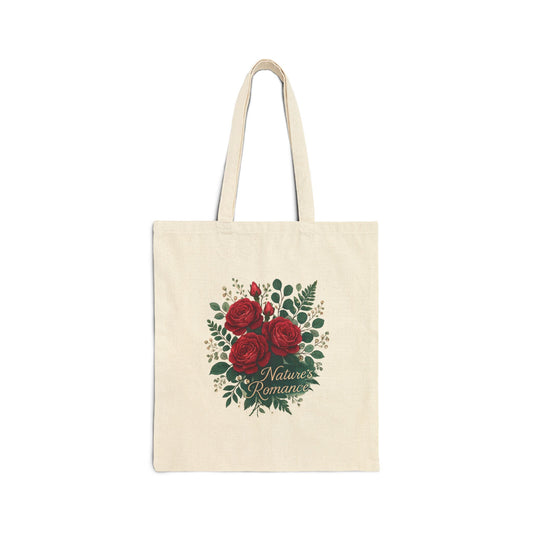 tote bag with red roses and green leaves — floral print-on-demand accessory for everyday use and gifting