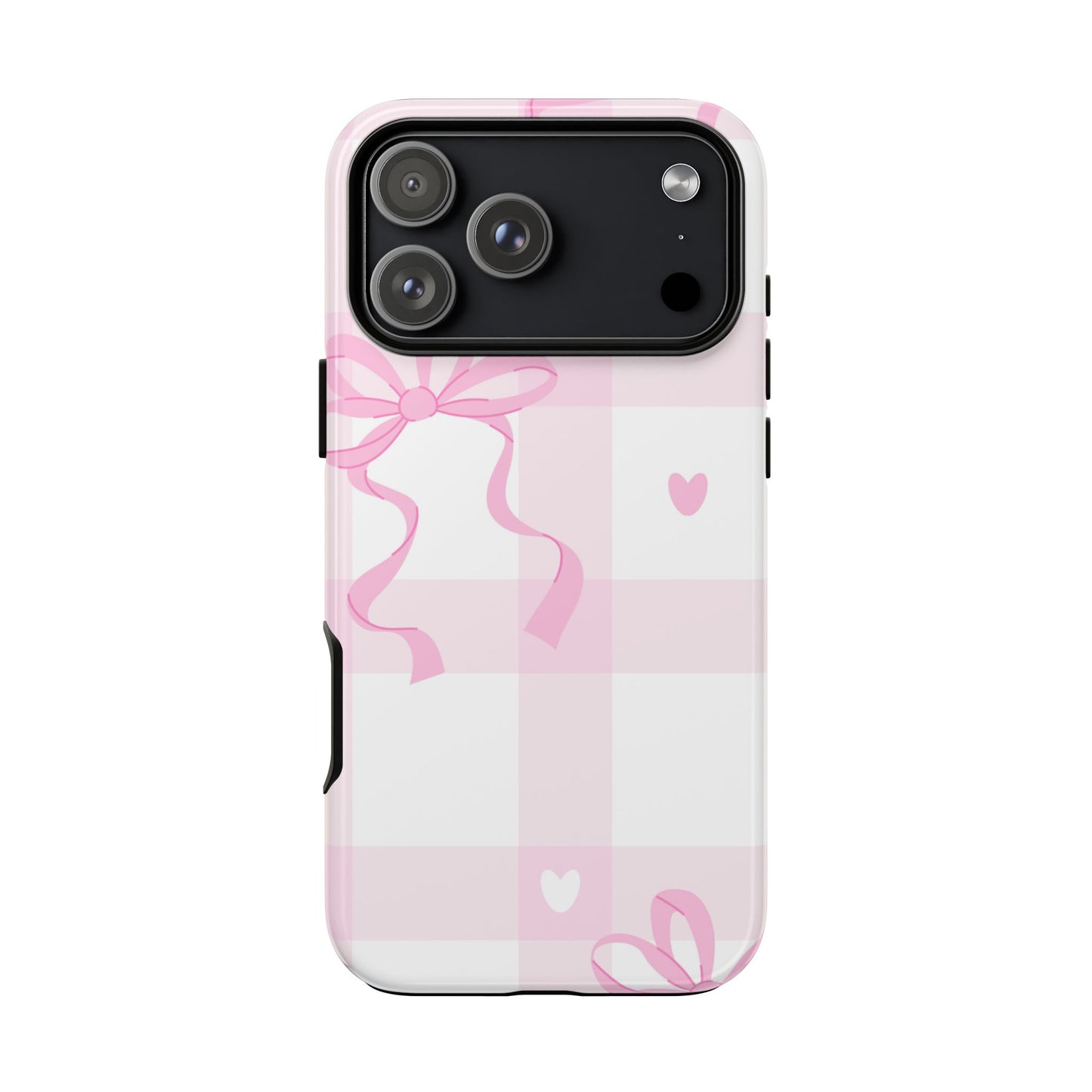Phone Case - Checkered Bow Pink and White Design