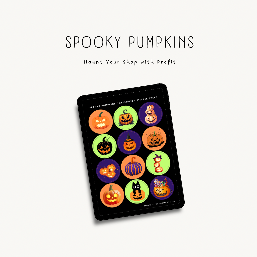 Spooky Pumpkins Halloween Sticker Sheet – Commercial License – Digital Use