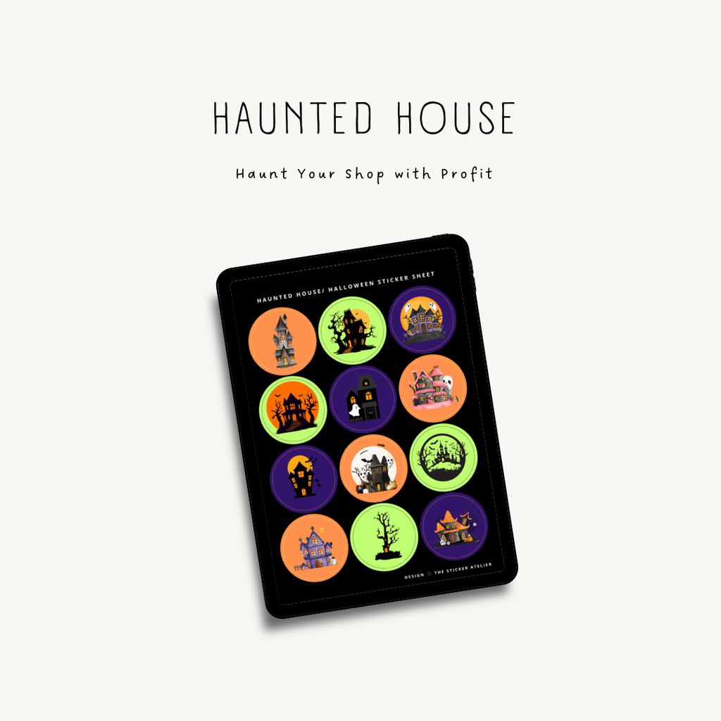 Haunted House Halloween Sticker Sheet – Commercial License – Digital Use